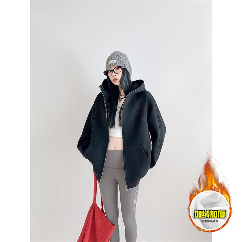 480G重磅加绒硬挺boxy男女秋冬美式高街结构双拉链卫衣开衫厚外套，女装短外套，电商A486-1