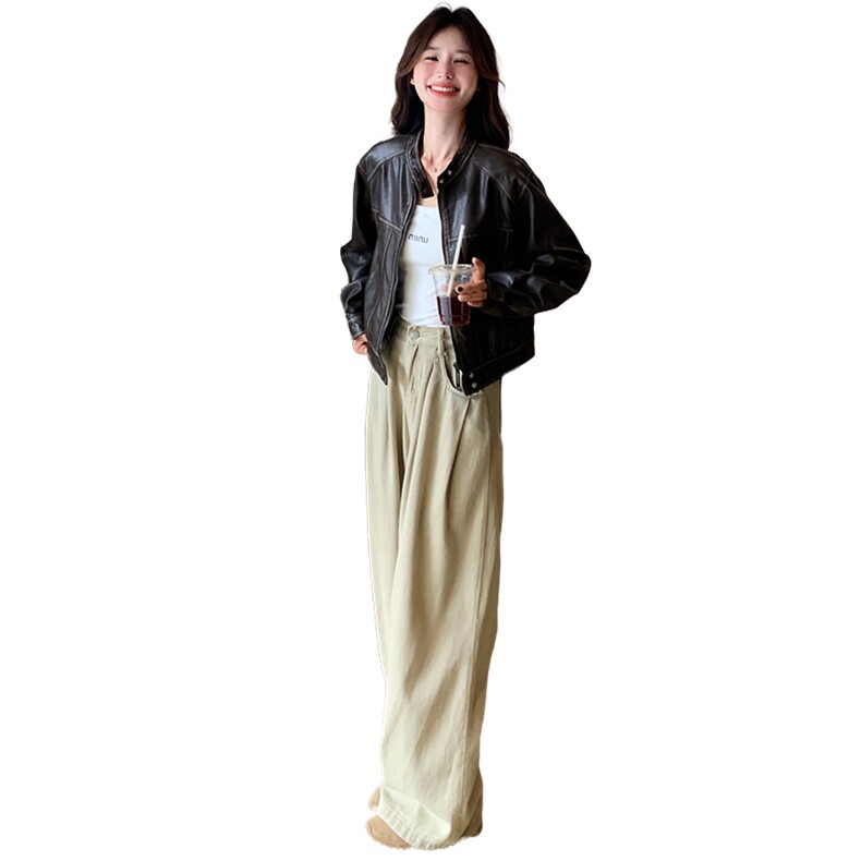 复古港风炸街皮衣夹克外套女2025春秋季新款宽松显瘦时尚短款上衣,女装皮衣,C位