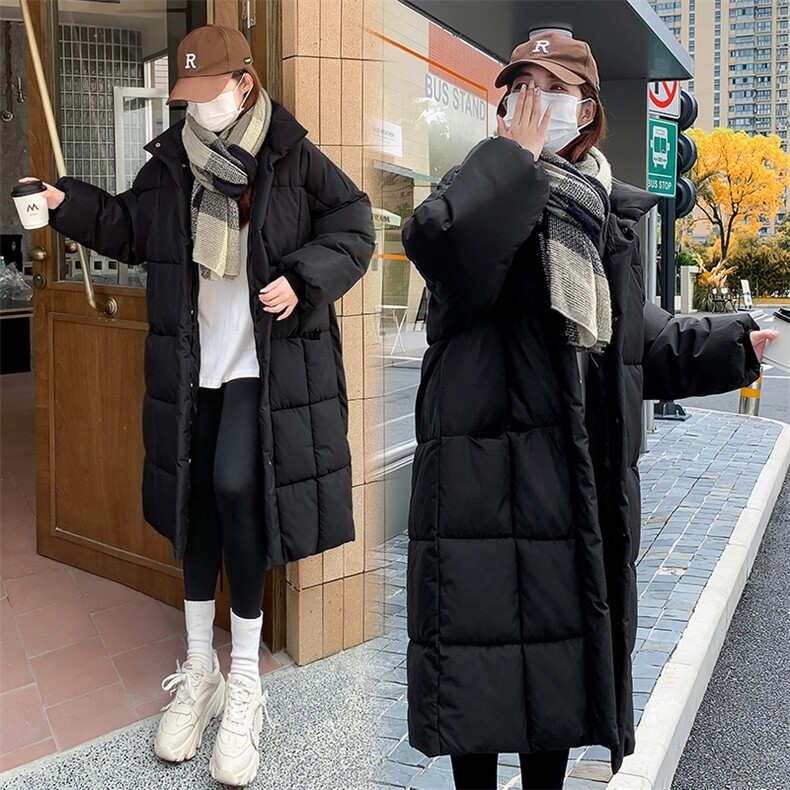 2306#高品质光版秋冬手塞棉立领门襟长款宽松棉服图片