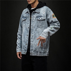jk822-p80M-5XL黑墙ins牛仔夹克拉链破洞大码男日系CITYBOY，男装夹克，星座103A
