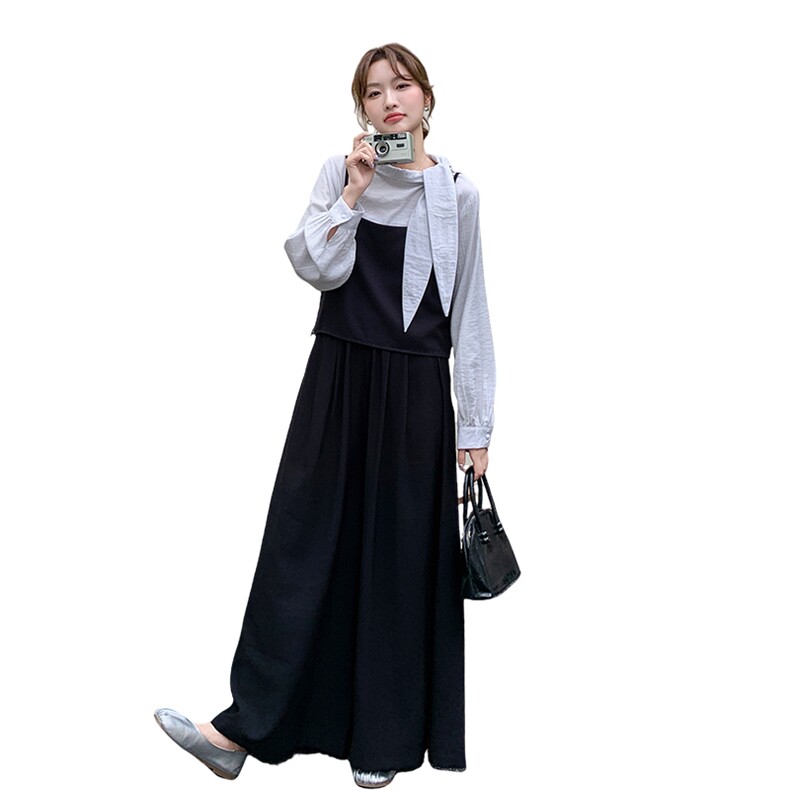 高级感韩版减龄吊带阔腿裤套装女春秋2025新款清纯系松弛感三件套,女装套装/套裙,2D078