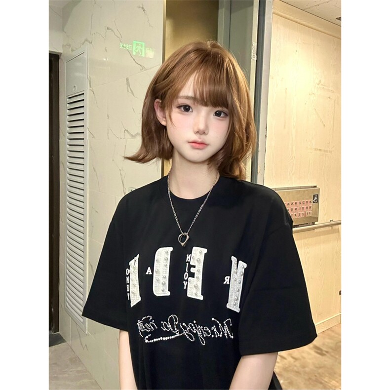 网图有货夏季小香贴布珍珠字母刺绣短袖T恤男女情侣上衣A608-P45,男装T恤,星座1505