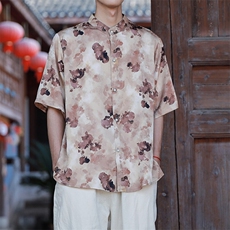 新中式提花风冰丝短袖上衣立领花衬衫时尚百搭T2501-P58，男装T恤，电商A227