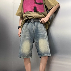 港风ins潮流做旧复古牛仔短裤男女宽松夏季薄直筒五分裤DK615-p36，男装牛仔裤，星座1008-1