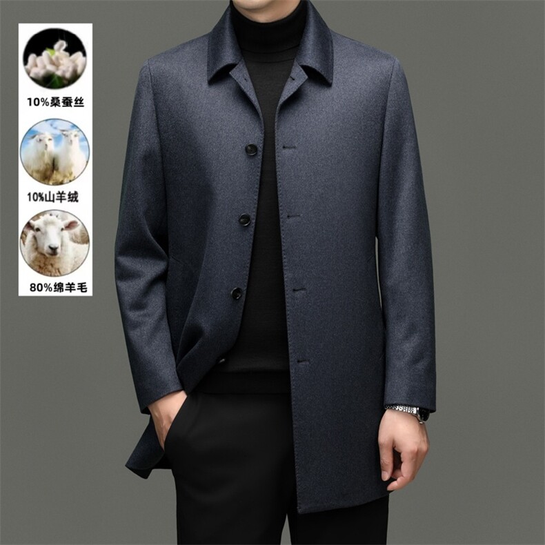 高端西装领绵羊毛西服外套男秋冬中老年山羊绒含双面呢大衣，男装西服，钱塘723