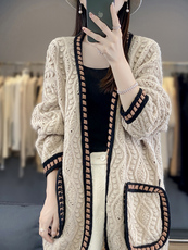 2025年秋季加厚豆豆中款开衫时尚百搭通勤简约休闲，女装羊毛衫，胜智羊绒