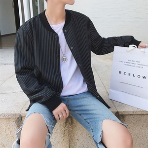 港仔男士秋季条纹青春文艺棒球衫复古夹克703-JK129-P60图片