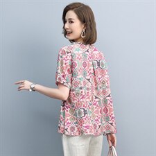 2021夏季新款时尚气质圆领宽松休闲舒适花色上衣，女装T恤，悦见她