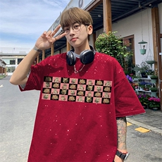 量大优供抖音视频支持得物配合二开美式满天星亮片短袖T恤MTX381，男装T恤，电商A486