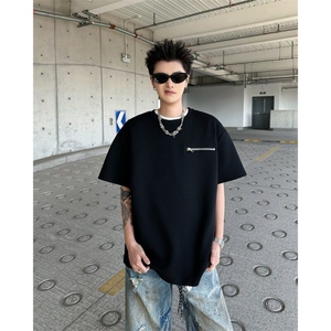 重磅拉链短袖男款夏季设计感t恤痞帅小领口正肩半袖5577 P33图片