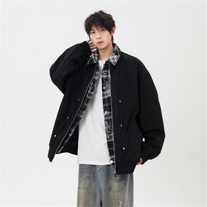 秋季假二件休闲痞帅工装翻领夹克潮流外套XZ301b-2-JK2589P78图片