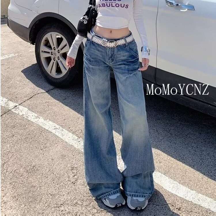 复古阔腿牛仔裤女低腰宽松直筒裤文艺高腰新款常规阔腿裤长裤百搭,男装牛仔裤,星座218-1（原230）
