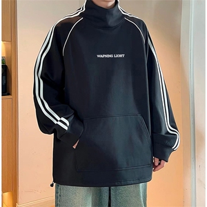 抖音得物高品质  美式高街重磅结构织带高领立领印花卫衣 AW6604图片