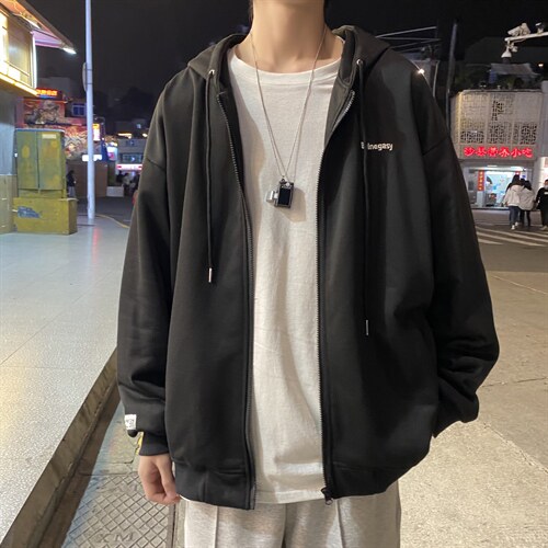 宽松休闲显瘦连帽抽绳简约百搭外套男XW190-特批35图片