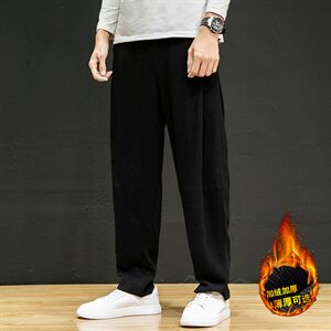中国风亚麻裤男加绒加厚裤男大码阔腿裤QT6008-K031-P65加绒 P75图片