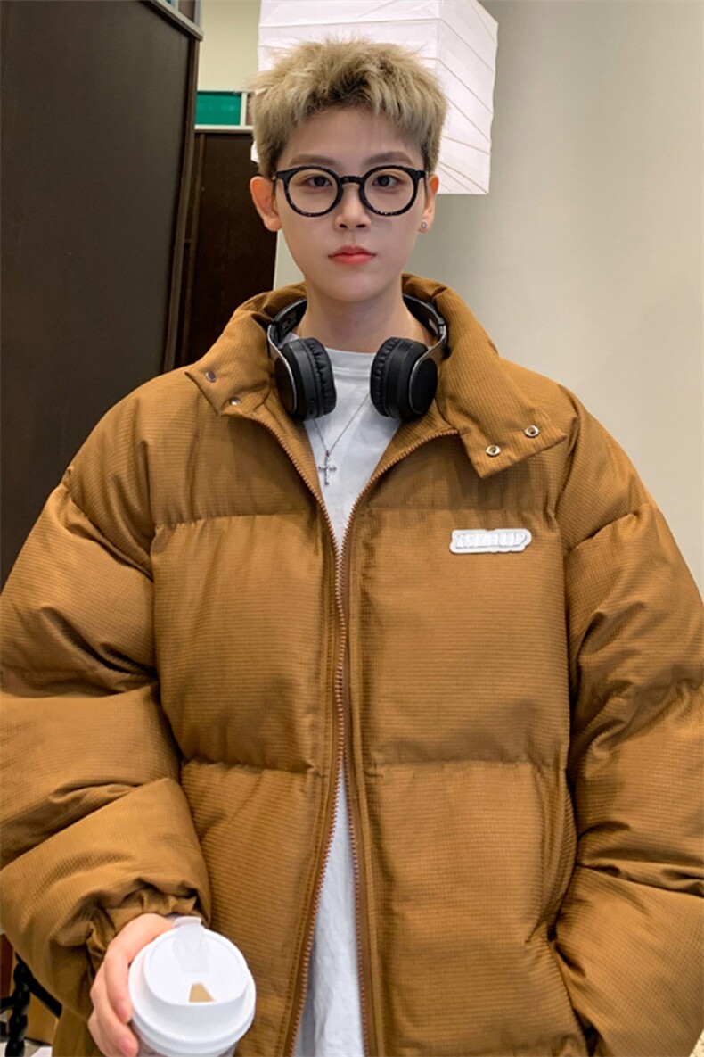 休闲棉服男生秋冬复古纯色简约立领面包服宽松大码情侣棉袄上衣服,男装棉衣,电商A022
