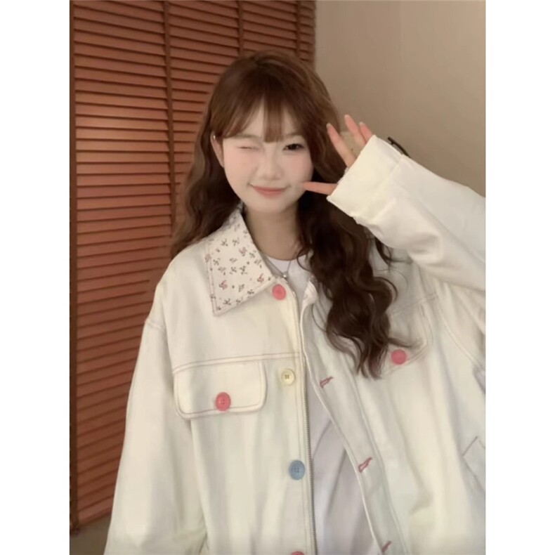 韩版碎花翻领拼接牛仔外套女春季设计感小众高级感开衫夹克上衣潮,男装工装外套,星座506A
