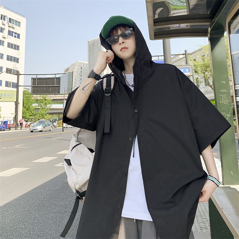 美式街头衬衫男oversize连帽冰丝短袖衬衣夹克外套MWJ52P35,男装夹克,星座1116-2