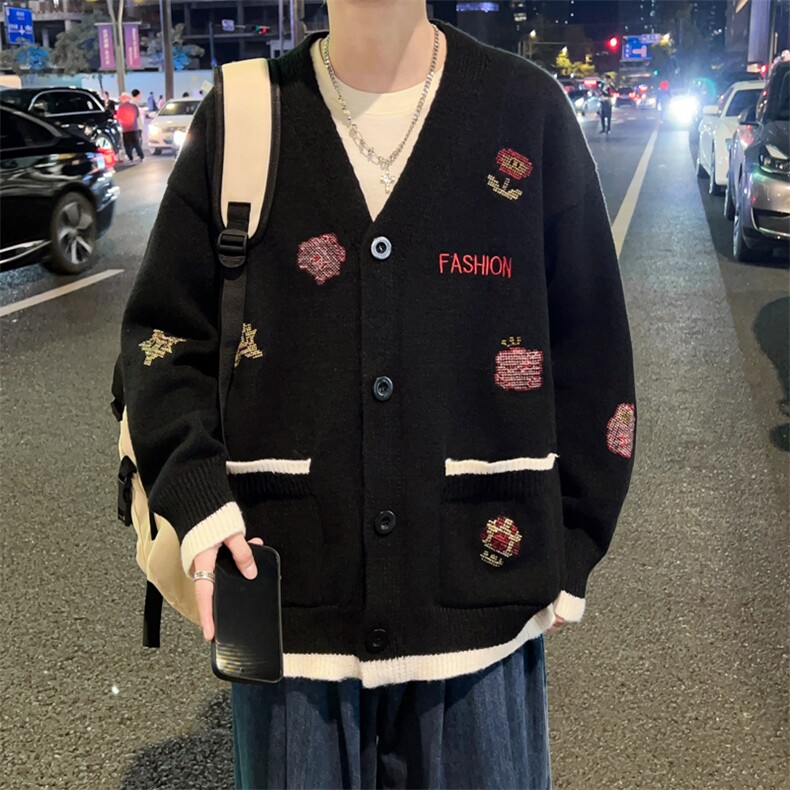 MY317-P50美式鹿皮绒机修V领开衫毛衣,男装针织衫/毛衣,星座1501-1
