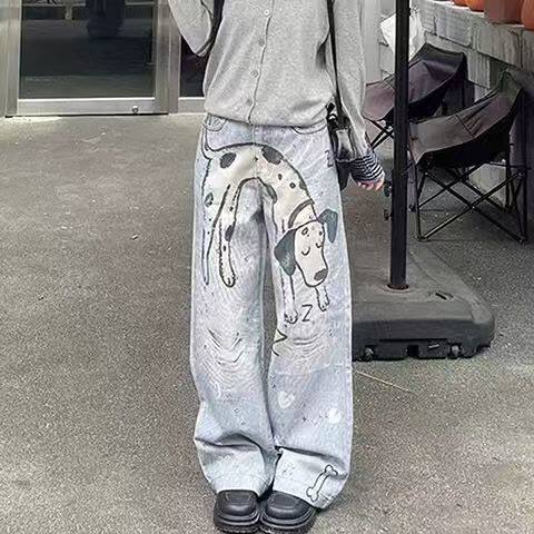 网红款美式高街斑点狗打印牛仔裤 p50 Y9191图片