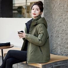 户外冲锋衣羽绒棉服女2025冬新款宽松休闲工装连帽保暖派克服外套，女装羽绒服，艾瑞儿