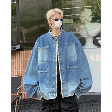 日系复古工装牛仔外套男2023秋季新款毛边夹克休闲上衣JK0212-P60，男装夹克，星座308B-1