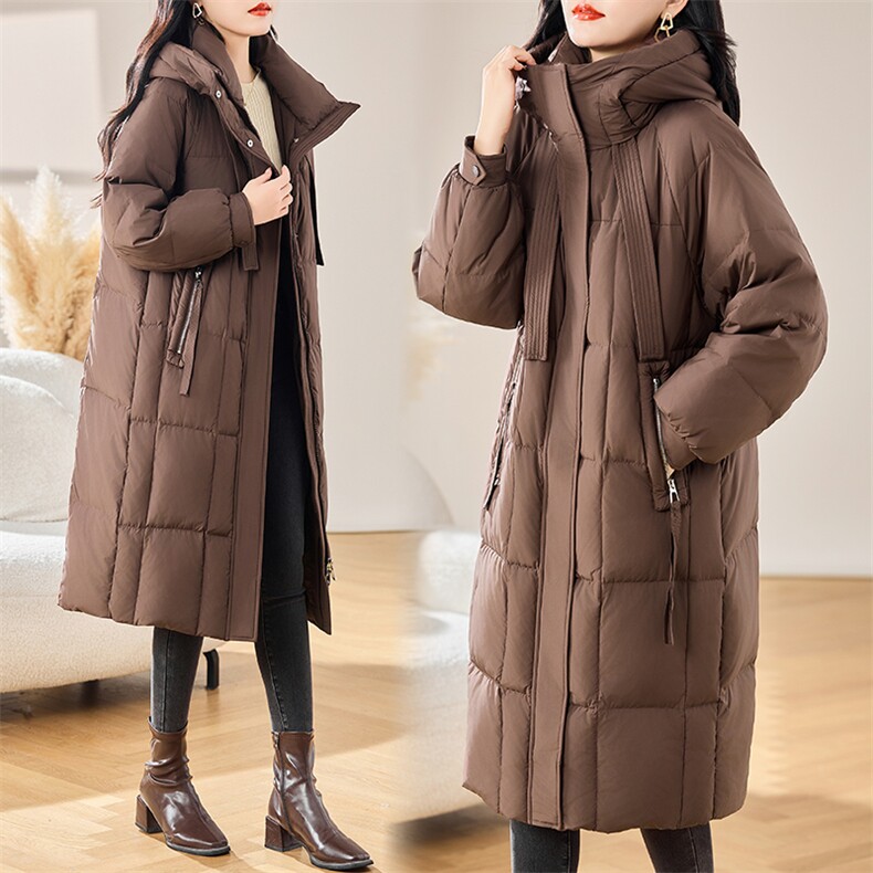 2024年冬季女装新款连帽直筒型长袖纯色通勤90白鸭绒休闲羽绒服，女装羽绒服，初闻兮