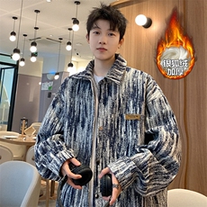 特批P63无差价冬季银狐绒棉服男扎染时尚小香风外套J683J加绒，男装棉衣，电商A001