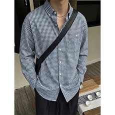 2026春季美式长袖格子衬衫拼接miu系穿搭衬衣男C64134-TP4588，男装衬衫，电商A102