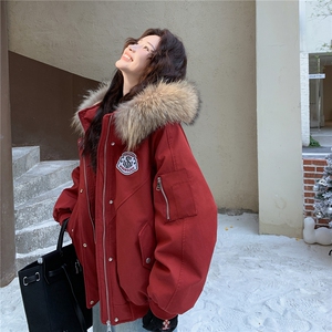 狐狸毛羽绒服女欧洲站2025冬新款加厚面包服潮服保暖派克服图片