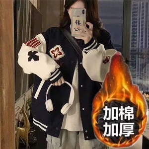 设计感拼接PU皮棒球服女外套新款秋季2026加厚毛巾绣夹克宽松显瘦图片