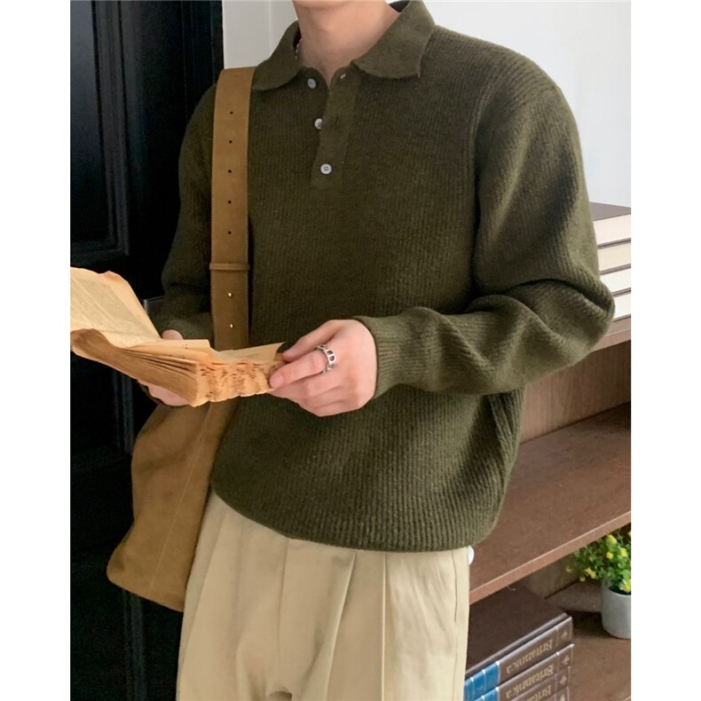 韩系翻领毛衣针织POLO衫花棕绿5081/P88,男装针织衫/毛衣,电商A242