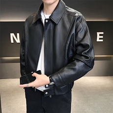 皮衣外套男2025新款秋季翻领潮牌高级感机车皮夹克A313-1925-P165，男装皮衣，电商A313