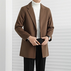 毛呢大衣男士中长款秋冬季加厚加绒休闲羊毛呢子风衣外套W12/P76，男装风衣，星座506