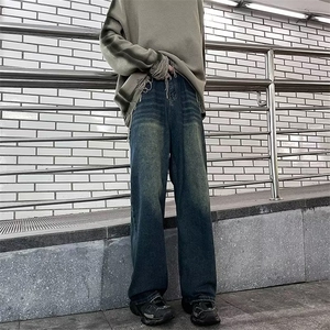 2023新款直筒牛仔裤男士秋款美式宽松阔腿大码复古休闲潮牌长裤子图片