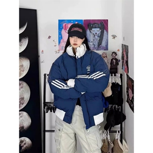 潮棉服外套男女情侣学院风美式复古条纹棉衣外套H995-P85网图图片