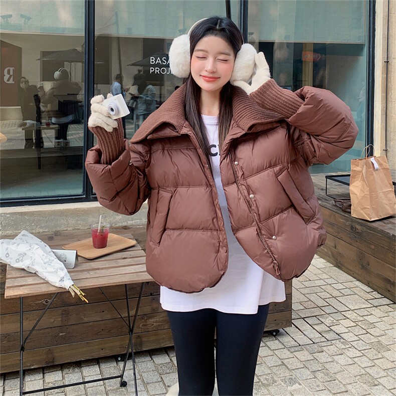 短款90白鸭绒外套毛线翻领羽绒服女装韩版时尚保暖,女装羽绒服,鑫火火