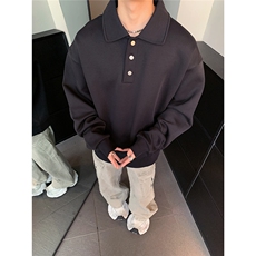 原品质春秋新款POLO领卫衣男简约百搭基础款纯色翻领长袖上衣，男装Polo衫，电商C307