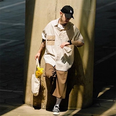 日系夏季cityboy半袖衬衫男高街拼接设计感工装短袖衬衣W3161-P28，男装衬衫，星座512-2