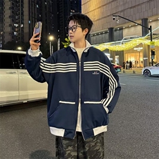 美式条纹户外夹克男秋高街潮牌复古外套宽松休闲立领上衣J653/P70，男装夹克，星座506
