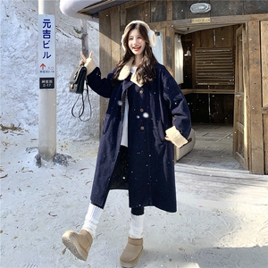 复古拼接羊羔毛派克服女2025冬季新款时尚中长款加厚保暖通勤外套图片