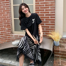 （现货）韩版宽松拼接荷叶边鱼尾T恤连衣裙88613-p115-k168，女装连衣裙，2C317A