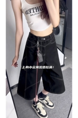 复古七分牛仔裤5X1056-TP65108美式中裤明线解构阔腿短裤男，男装牛仔裤，电商A102