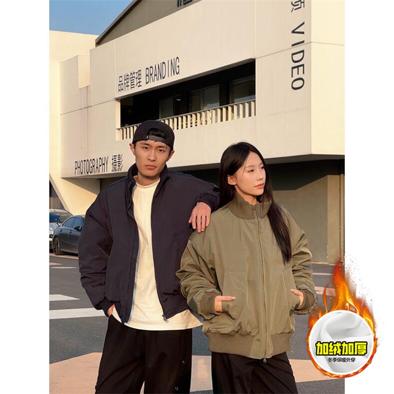 棉衣5W件现货冬季美拉德立领飞行夹克廓形高街棒球服加棉加厚外套,男装夹克,电商A486
