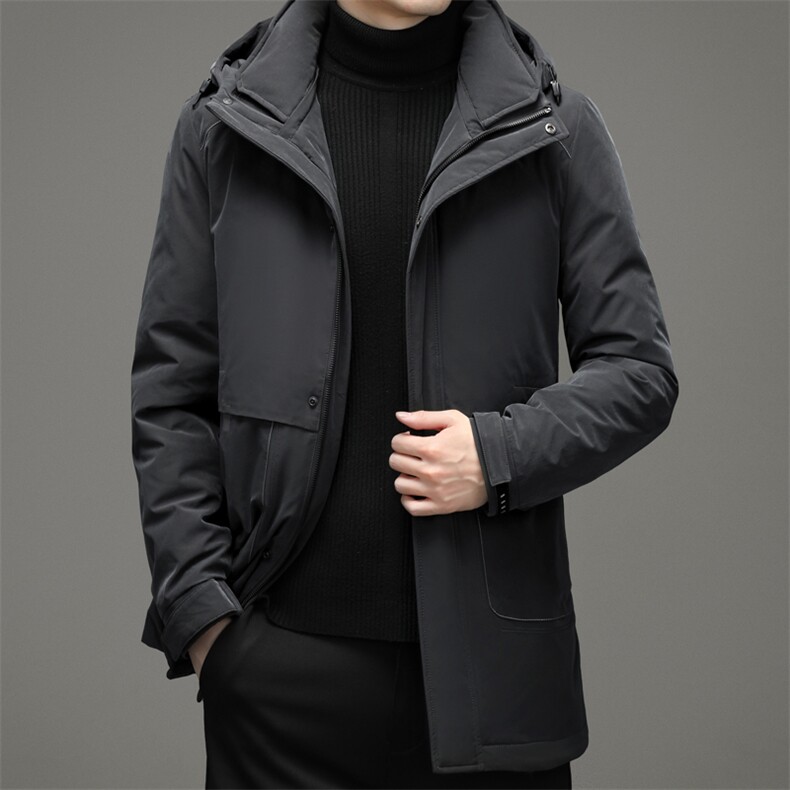 羽绒服男装中长款2023年冬新款连帽休闲百搭外套SNNYR86R315-P345，男装羽绒服，电商B212（原钱塘6029）