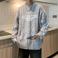 秋冬季新款圆领毛衣潮牌宽松休闲百搭慵懒风打底针织衫，男装T恤，星座410-7