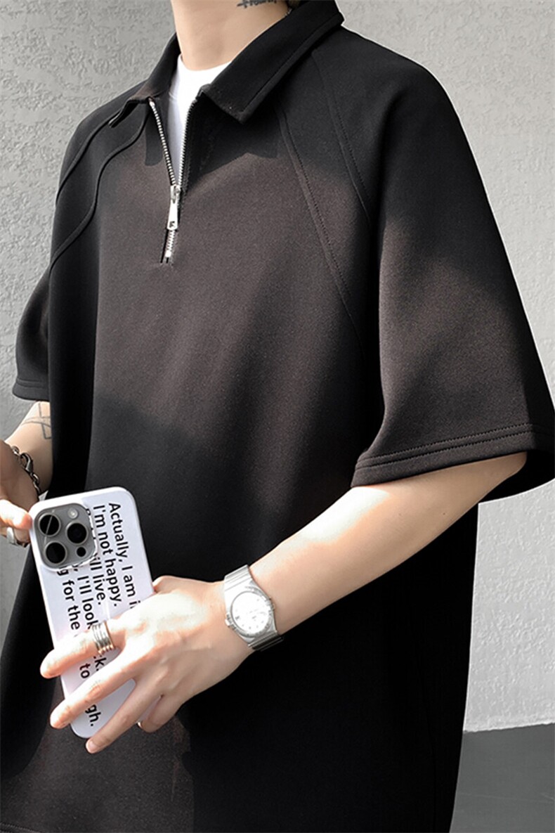 8XL-M半拉链t恤短袖POLO衫男款夏季美式翻领宽松大码半袖DT008P45,男装T恤,电商B312