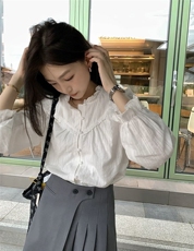 法式花边领水溶棉纯棉温柔风衬衣，女装衬衫，湘姗