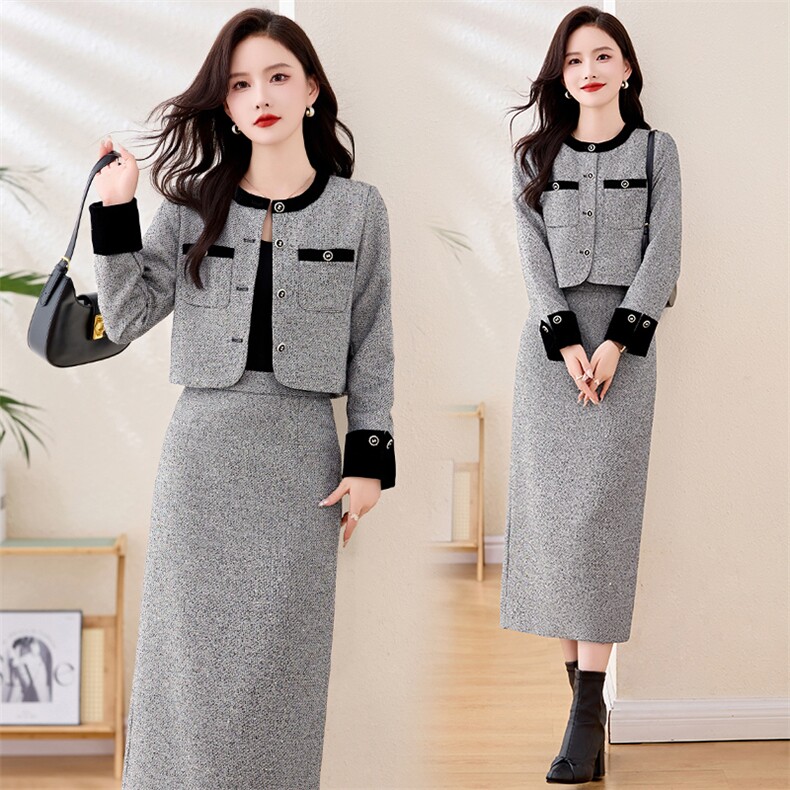 小香风外套套装女春秋穿搭2026新款黑色撞色贵夫人气质高端两件套，女装套装/套裙，衣之秀