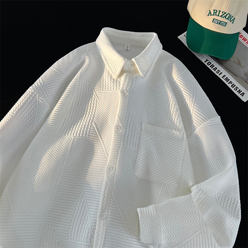 衬衫男秋季新款港风宽松提花长袖大码衬衣CS023-P45(现货），男装衬衫，星座214-3